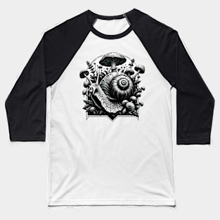 Monochromatic Skull Snail Overgrown Mushrooms Baseball T-Shirt